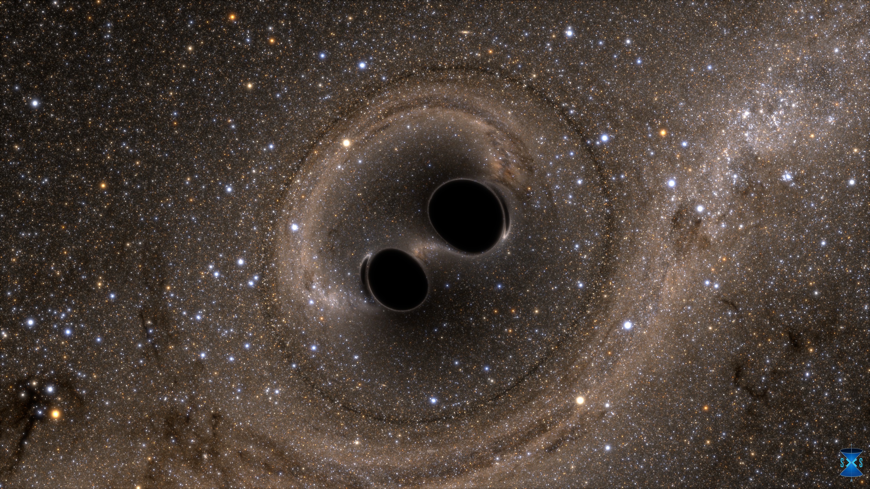 Image extracted from the Simulateing eXtreme Spacetimes (SXS) project: Two Black Holes Merge into One